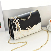 Fashionable Women Flip Clutch with Metal Chain and Tassel Pendant
