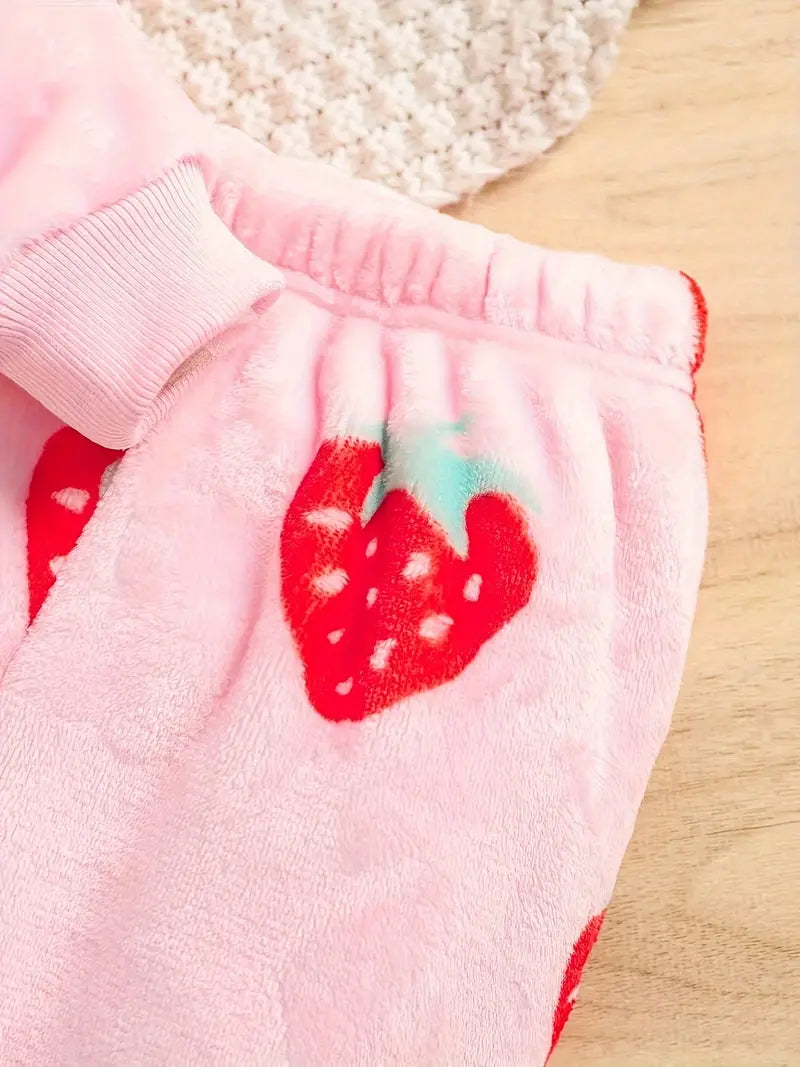 2 Pcs Adorable Strawberry Print Baby Girl's Flannel Set/Pj Set