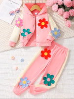 Adorable 3D Floral Decor Two-Piece Outfit
