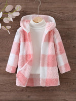 Cozy Sweet Plaid Girls Long Sleeve Hooded Cardigan