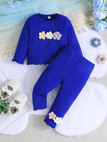 Adorable  Girls Knit Flower Top & Pants Set