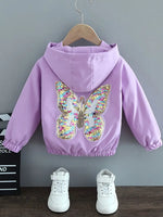 Vibrant Sequined Butterfly Hooded Jacket for Girls