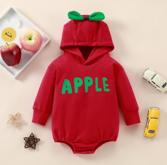 Red Apple Fantasy Baby Bodysuit with Hood