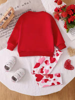 Heart Red Long Sleeve Fleece With Leggings Valentine Two-Piece Outfit
