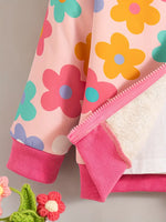 Comfy Floral Print Girls Hooded Fleece Jacket with Zipper Front