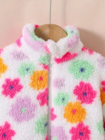 Plush Floral Stand Collar Jacket