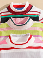 Casual Crew Neck Striped Long Sleeve T-Shirts Knit Fabric