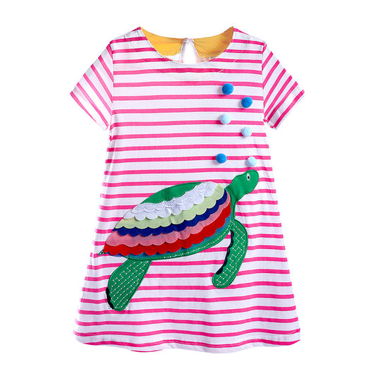 Knitted Cotton Embroidered Short-Sleeved Children'S Skirt