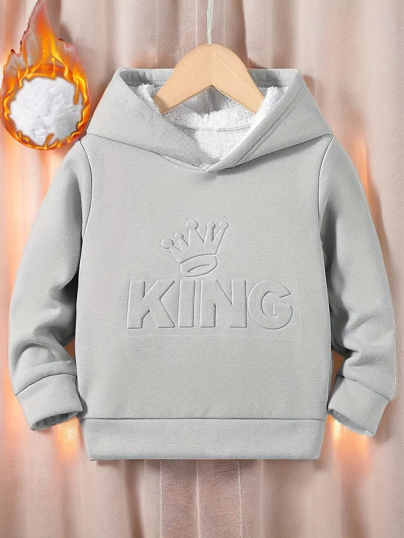 King 3D Letter Embossing Cozy Fleece-Lined Hoodie