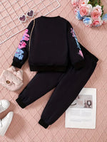 Heart & Letter Print Sweatshirt and Pants Set