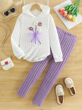 Striped Floral Embroidery Two-Piece Set