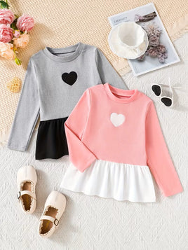 Cozy Knit Top with Heart Long Sleeve Soft Blouse