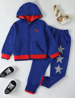 Striped Zip-up Hooded Sweatshirt & Star Print Sweatpants Set