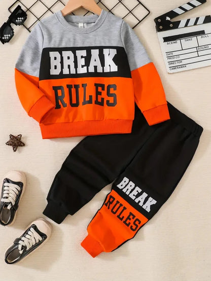 2pcs BREAK RULES Long Sleeve Sweatshirt & Pants Set