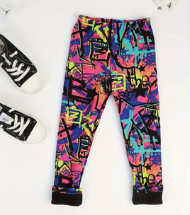 Graffiti Style Warm Thick Leggings For Children