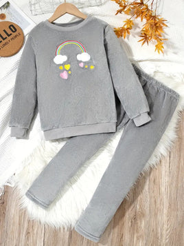 Thick Fleece Rainbow Girls two piece outfit