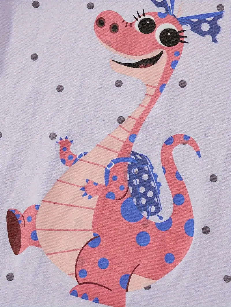 Kids' Cotton Short Sleeve T-Shirt With Cute Dinosaur Print