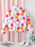 Plush Floral Stand Collar Jacket