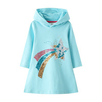 Girls dress 2024 autumn new sequin design long-sleeved hooded dress European and American style