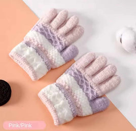 Warm Gloves 3-8 Year Old Boys and Girls Thickened Striped Knitted Full Finger Gloves