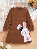 Cute Rabbit Bow Round Neck Long-Sleeved Dress