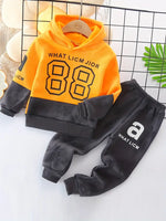 Boys Stylish Sports Long Sleeve Hoodie Pants Set Soft Velvet