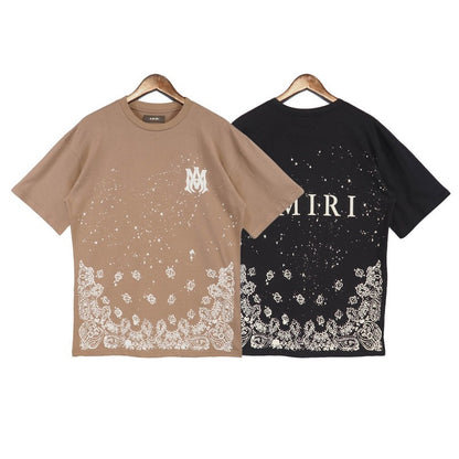 Cross-border wholesale correct version amiri splash ink flow paint camouflage starry sky graffiti letters short sleeve High Street sweethearts T-shirt