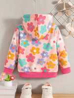 Comfy Floral Print Girls Hooded Fleece Jacket with Zipper Front