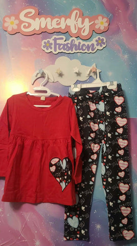 Red and Black Heart Kids Two Piece Cotton Outfit