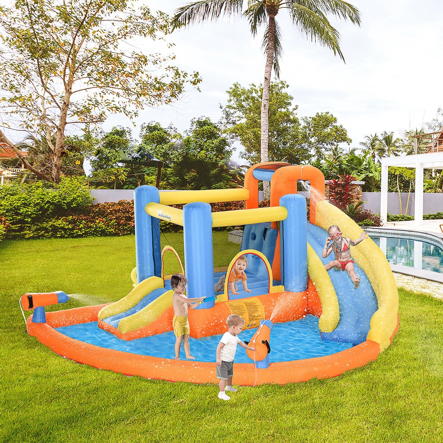 Outsunny Bounce Castle Inflatable Trampoline Slide Pool Climb 14' x