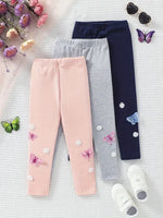 Stylish Flower & Butterfly Applique Cotton Leggings