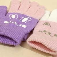 Cat & Bunny Knit Gloves for Kids Soft