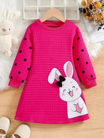 3T Cute Rabbit Bow Round Neck Long-Sleeved Dress