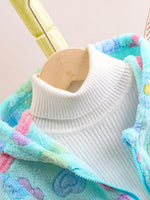 Hooded Plush Jacket with & Rainbow Print