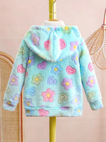Hooded Plush Jacket with & Rainbow Print