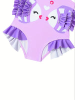 Girls Fish Decor Bow Decor Ruffle Trim Swimwear