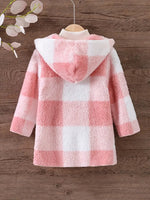 Cozy Sweet Plaid Girls Long Sleeve Hooded Cardigan