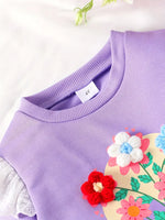 3D Flower Sweatshirt with Lace Sleeves
