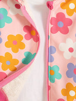 Comfy Floral Print Girls Hooded Fleece Jacket with Zipper Front