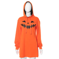 Halloween Pumpkin Printed Hoodie Dress Women 2023 Fall New Casual Fashion Long Sleeve Hooded Sweatshirt Dress Y2K Streetwear