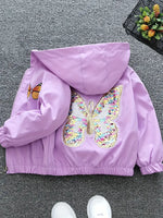 Vibrant Sequined Butterfly Hooded Jacket for Girls