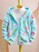 Hooded Plush Jacket with & Rainbow Print