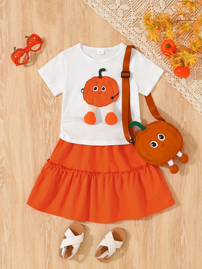 Cute Pumpkin Decor 3pcs Girls Set