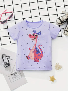 Kids' Cotton Short Sleeve T-Shirt With Cute Dinosaur Print