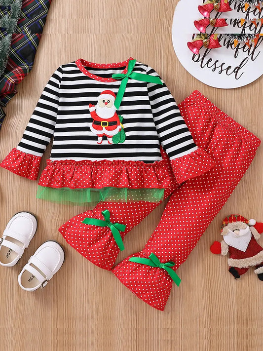 Christmas Set Girls Striped Santa Claus Set