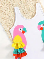 Cute Birds Ruffle One-Piece Swimsuit for Girls