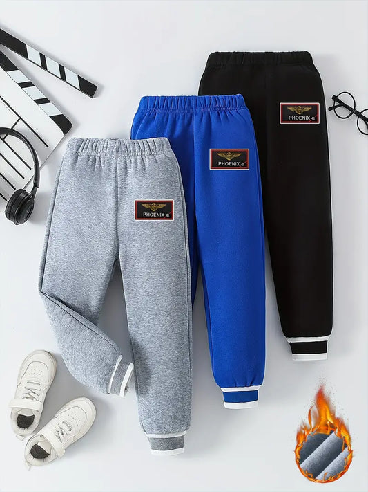 Phoenix Letter Print Joggers Warm Fleece-Lined Sweatpants