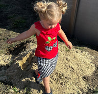 Girls Red Cherry Ruffled Tunic and Gingham Woven Shorts Outfit