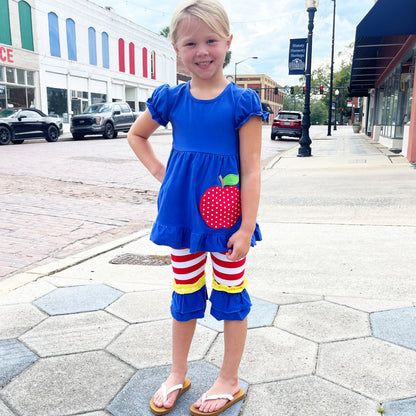 Girls Back to School Red Apple Tunic and Ruffle Pants Cotton Outfit