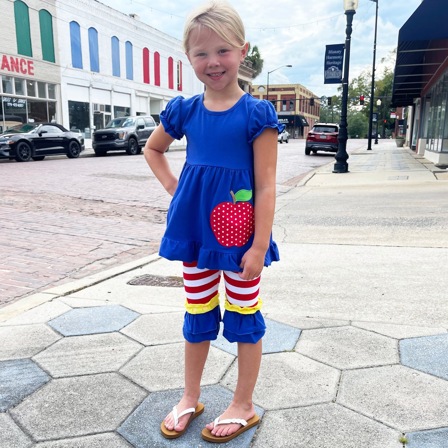 Girls Back to School Red Apple Tunic and Ruffle Pants Cotton Outfit